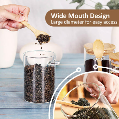 MOLADRI 15 oz/450 ml Glass Storage Canister with with Airtight Lid, Cute Clear Decorative Container Jar with Wooden Spoon for Coffee Spice Candy Salt Cookie Condiment Sugar Matcha Tea Overnight Oats