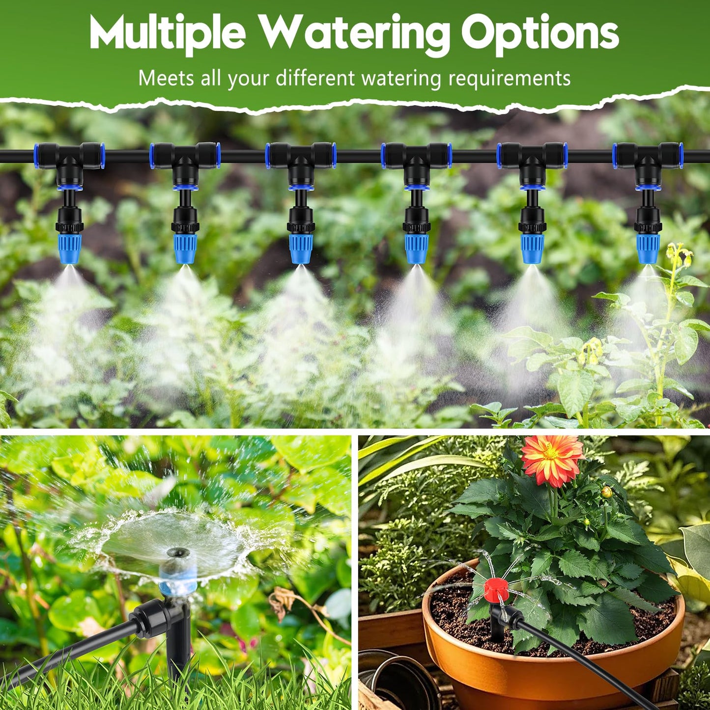 240FT Drip Irrigation System Kit Quick-Connect, Automatic Garden Watering System for Raised Garden Beds, Greenhouse, Yard, Lawn, Plant with 1/2 inch Hose 1/4 inch Distribution Tubing and Accessories