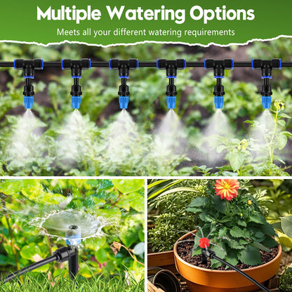 240FT Drip Irrigation System Kit Quick-Connect, Automatic Garden Watering System for Raised Garden Beds, Greenhouse, Yard, Lawn, Plant with 1/2 inch Hose 1/4 inch Distribution Tubing and Accessories