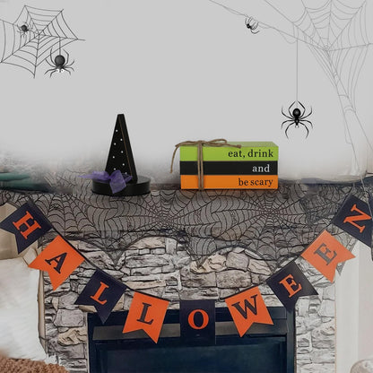 Halloween Decorations 4PCS Table Centerpieces, Cute Tabletop Halloween Decor for Tiered Tray Shelf Mantel Fire Place Office Desk Rustic Farmhouse Wood Faux Book Stack and Witch’s Hat Sign