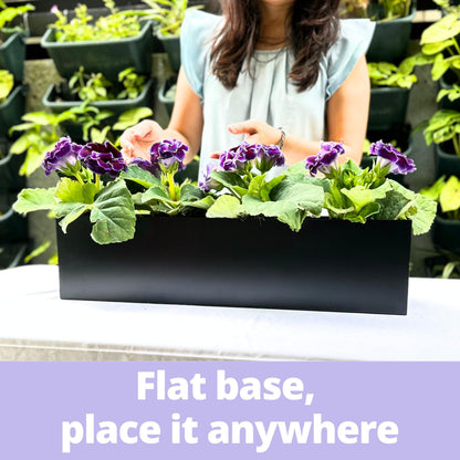 LaLaGreen Wall Planters for Outdoor Plants (30 Inch, 4 Pack) Carbon Steel Black Metal Hanging Flower Pots Outdoor for Succulents, Wall Mount Rectangular Long Window Sill Box Fence Deck Garden Decor