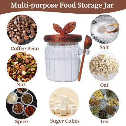 BUITLU Sugar Bowl with Lid and Spoon,17 oz Sugar Container for Coffee Bar, Glass Coffee Canister, Airtight Food Storage Jar, Brown Sugar Container, Cereal Tea Salts Spice Jar