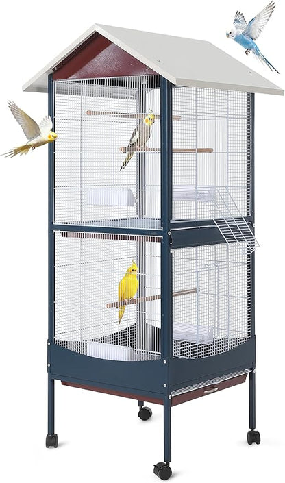 Garvee Bird Cage, 66''H Extra Large Bird Cage, w/Removeble Tray, Waterproof Roof, Easy to Clean, Lockable Caster, Indoor& Outdoor Application for Conure,Macaw,Budgie,Cockatiel,Lovebirds,Parakeet