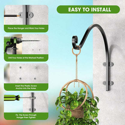 2Pack Heavy Duty Hanging Plant Brackets for Plants Basket Outdoor and Indoor, 16Inch Hanging Brackets Outdoor, 80lbs Holds Metal Plant Hanger Wall Hooks for Hanging Flower Pot Bird Feeder Lanterns