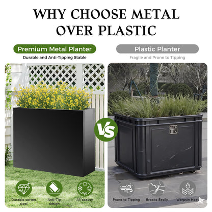 R.Wisem Outdoor planters for Porch Outdoor Tall Planter Box Black Metal Privacy Screen Planter Box Tall Rectangular Narrow Large Big Patio Porch Planter for Outdoor Plants