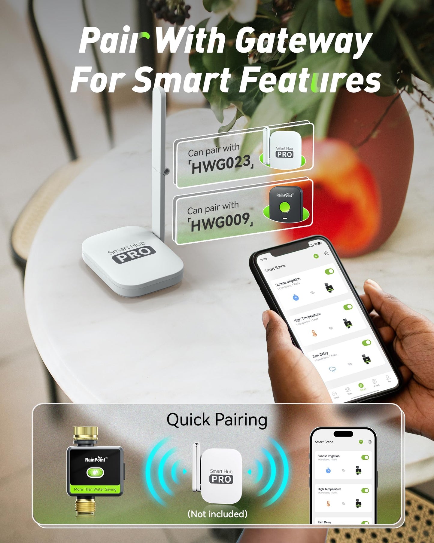 RAINPOINT Smart Hose Timer for Garden, Smart Water Timer with Brass Inlet & Outlet (Not Include Gateway), Automatic Irrigation System for Lawns and Yard