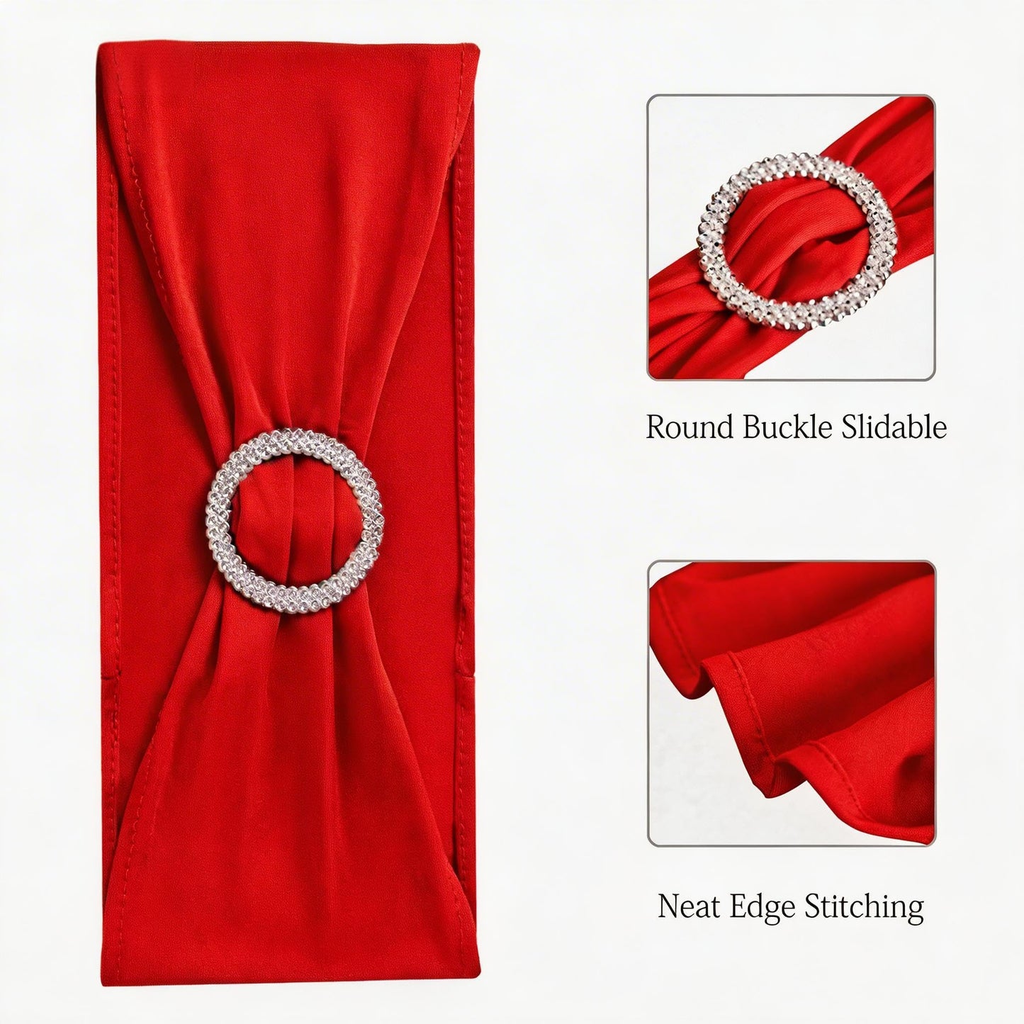 SINSSOWL Wedding Red Chair Sashes 100 Pack Spandex Chair Bows Bands with Buckles for Party Birthday Bridal Shower Engagement Banquets Anniversary Christmas Outdoor Events Decorations (Red)