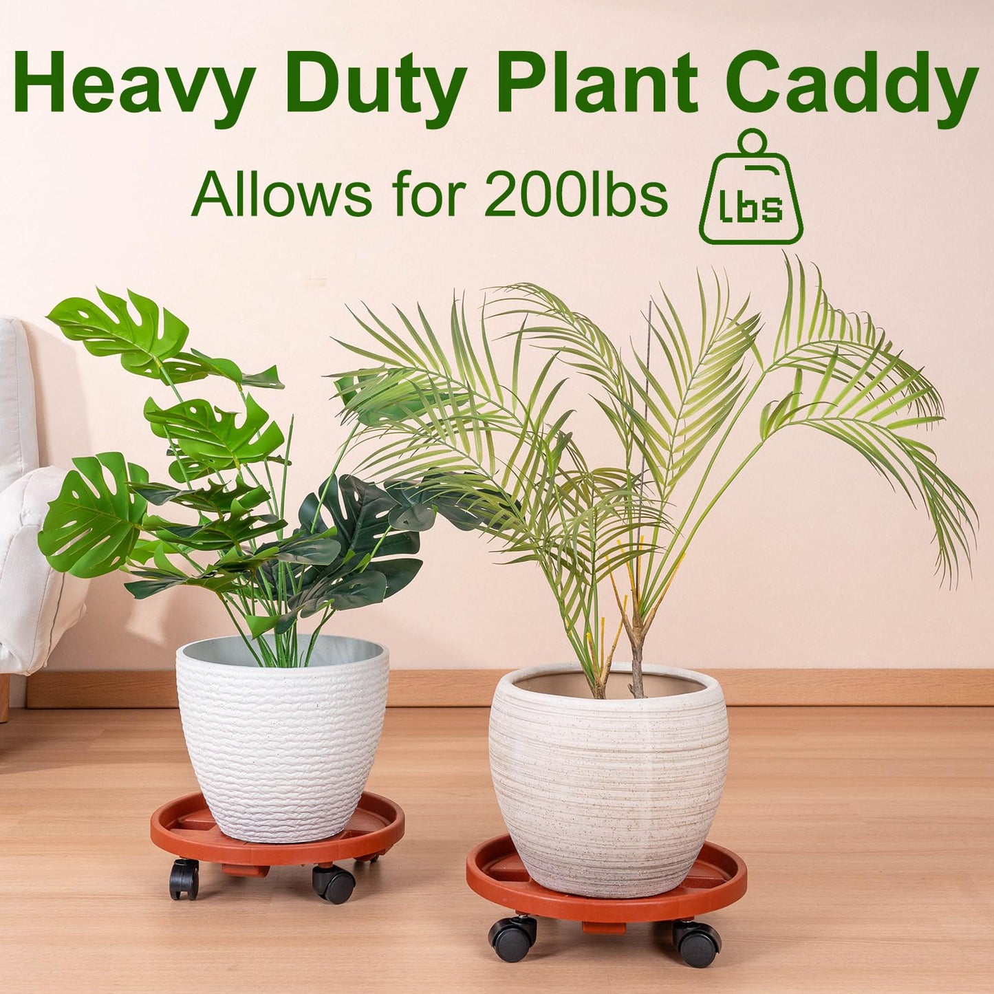 Doseno 2 Pack 13IN Plant Caddy with Wheels Round Rolling Plant Stand Plant Dolly, 200lbs for Capacity Caddy for Indoor and Outdoor Use, Patio, Flower Pot