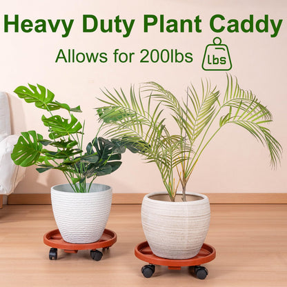 Doseno 2 Pack 13IN Plant Caddy with Wheels Round Rolling Plant Stand Plant Dolly, 200lbs for Capacity Caddy for Indoor and Outdoor Use, Patio, Flower Pot