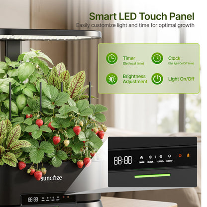 SUNCOZE Hydroponics Growing System Kit with Split Tank, Dimmable 36W Full Spectrum LED Grow Light, 12 Pods Indoor Herb Garden with Timer & Clock Smart Pane, 21.65 Inch Height Adjustable Herb Garden