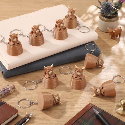 Kenning 12 Pcs Highland Cow Clicker Fidget Keychains Bulk 3D Printed Clicker Fidget Toys Stress Relief Cow Keychain Gifts for Highland Lover Animal Theme Birthday Supplies Graduation Party Favors