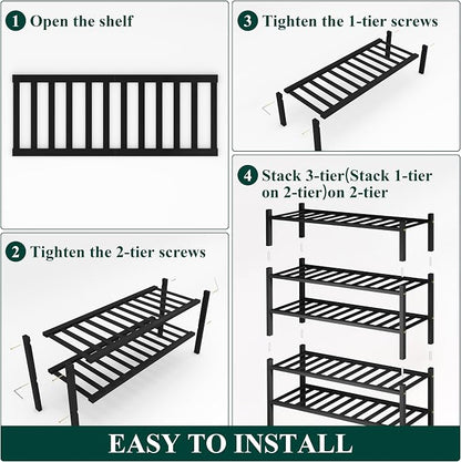Smiry Bamboo Shoe Rack, 5 Tier Free Standing Wooden Shoe Organizer, Stackable Wood Shoe Storage Shelf for Closet, Entryway, 14 Vertical Slats, 2+2+1 Stack Heavy-Duty Legs, 26.8"x11"x32.5", Black