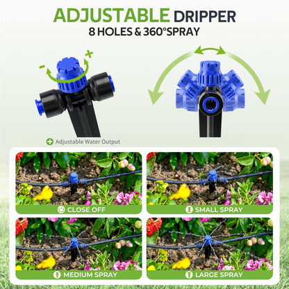 HIRALIY 50FT Garden Drip Irrigation Kit, Automatic Watering System with 5-Way Connector, Quick Connectors, Adjustable Drippers, Raised Bed, Patio