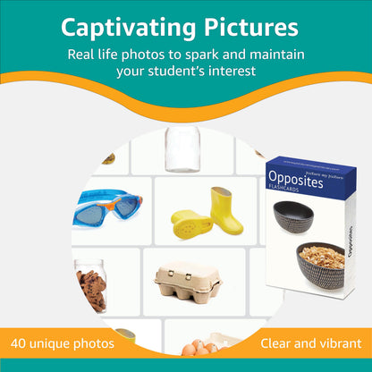 Picture My Picture Opposites Flash Card Set – Speech Therapy Tool for Vocabulary, Communication & Thinking, Scratch-Resistant with Activity Guide, Suitable for Education, ESL & ABA – Set of 40