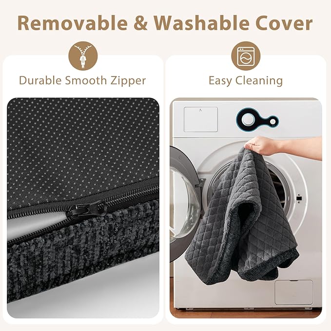 JOEJOY XL Dog Beds Large Sized Dog, Orthopedic Big Dogs Crate Bed with Washable Removable Cover, Extra Thick Egg-Crate Memory Foam Pet Beds up to 80 lbs, Grey, 41"x27"