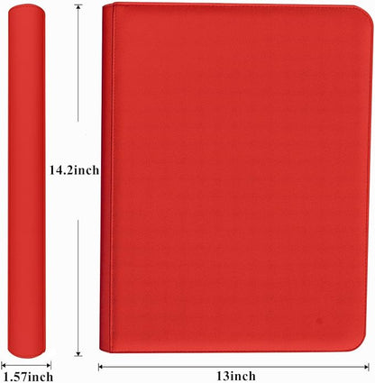 12 Pocket Card Binder, 720 Pockets PU Leather Zipper Trading Card Collection Album, Side-Loading Card Storage Folders for MTG, TCG, Game/Sport Crads (Red, 12 Pockets)