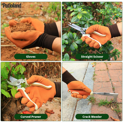 10-Piece Garden Tool Set, Brown Gardening Hand Tools Kit with Ergonomic Non-Slip Handles, Heavy Duty Rust-Proof Aluminum Tools, Organizer Tote Bag & Gloves, Ideal Gardening Gifts for Women and Men