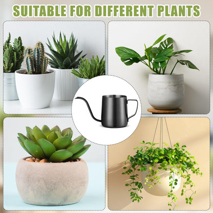 Teecyhooo 2 Pcs Small Watering Can for Indoor Plants, 12 Oz/350 ml Mini Plant Watering Pot with Long Spout and Scale 304 Stainless Steel Tiny Watering-can for Outdoor Indoor Plants Garden(Black)