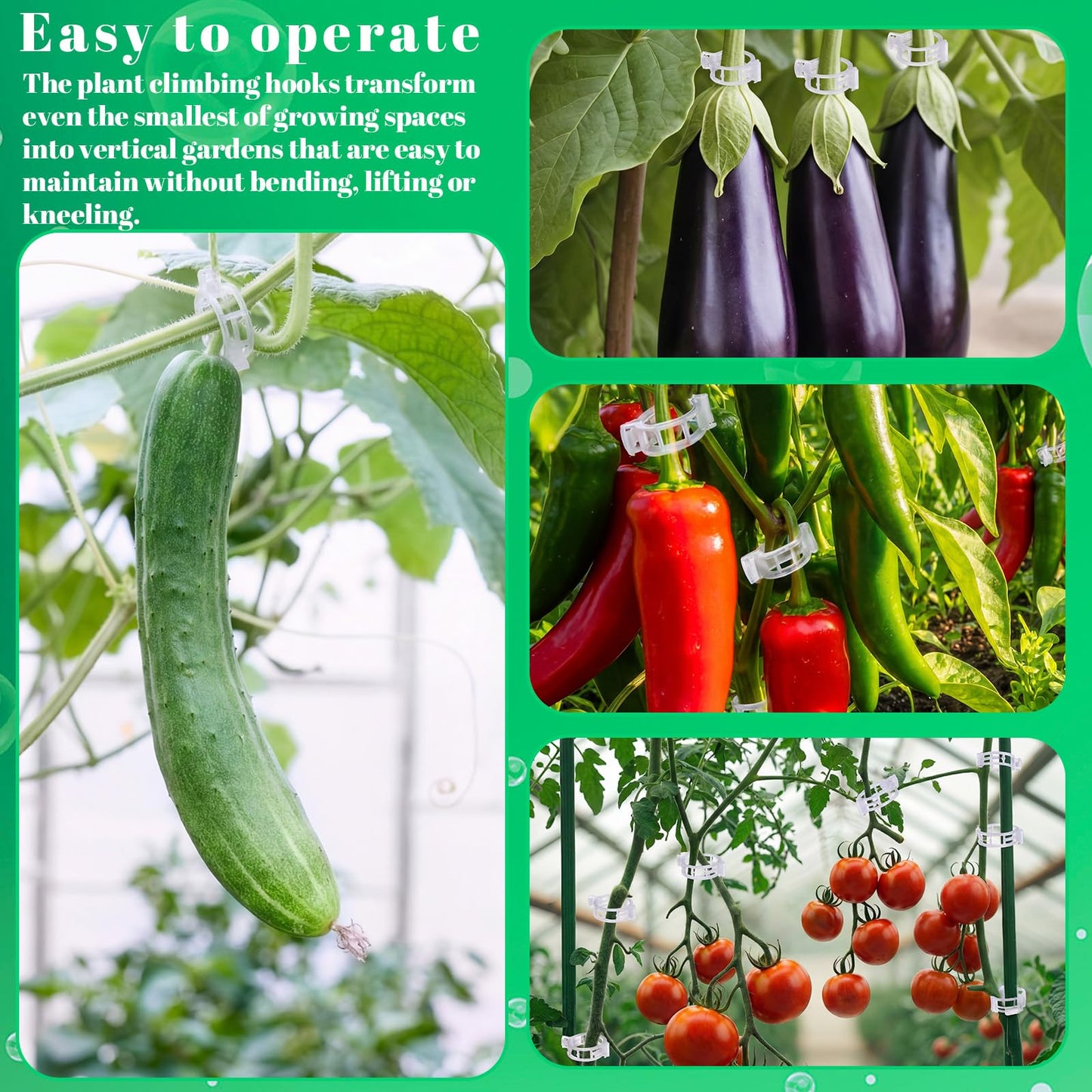 Chumia 120 Pcs Tomato Hooks with String, Plant Support Clips, Tomato Support Hook for Climbing Plants, Tomatoes Holder Hooks with 32.8ft Twine to Prevent Vegetable Fruit from Pinching or Falling Off