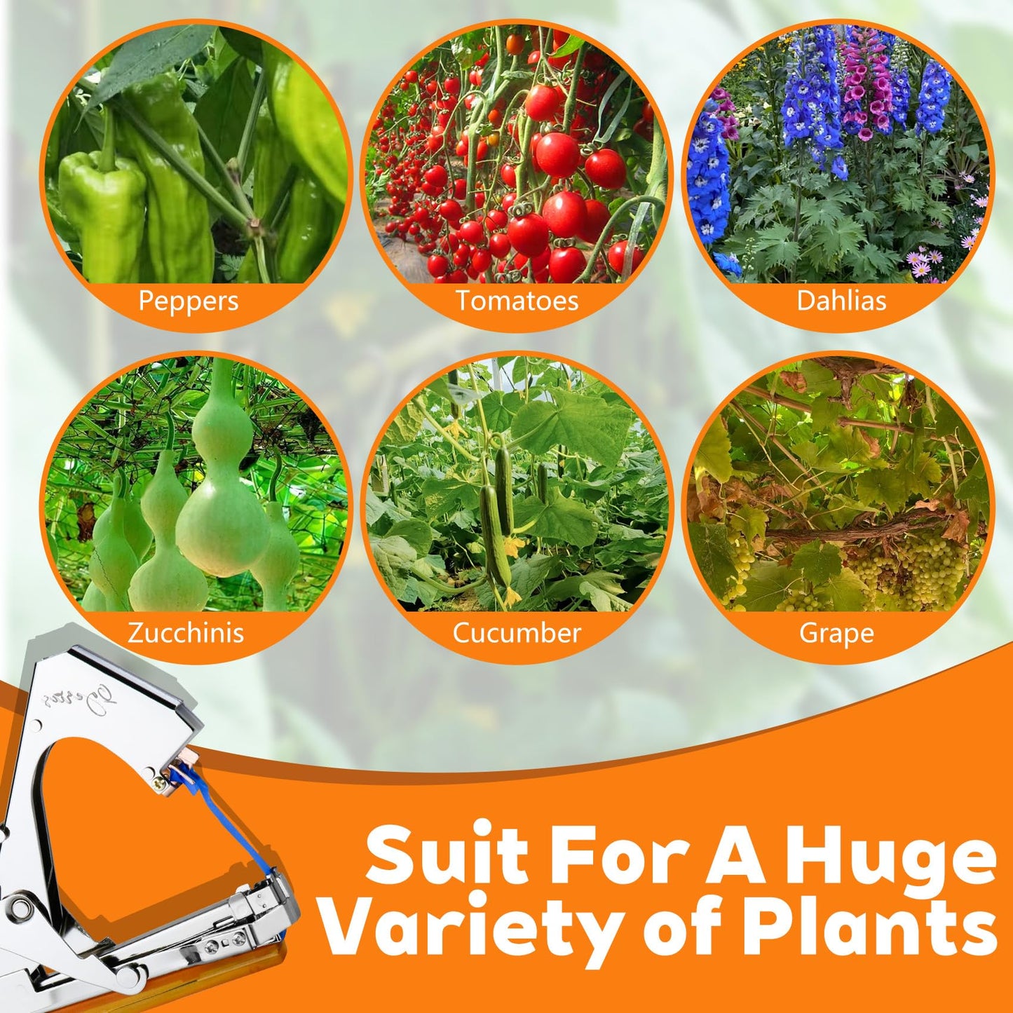 Plant Tying Machine with 20 Tapes & Staples Quick Vine Support Tool for Tomatoes Peppers Grapes Ergonomic Gardening & Farming Tool for Gardeners Farmers Includes Spare Parts & Repair Kit
