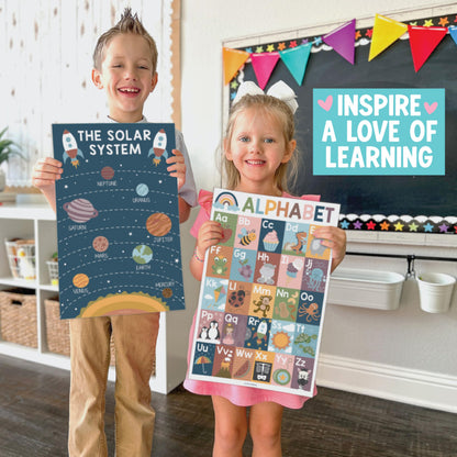 Hadley Designs 16 Educational Posters for Classroom Decor - Boho Educational Posters for Toddlers 1-3, Toddler Learning Posters for Kids Ages 3-5, Kindergarten & Preschool Classroom Must Haves