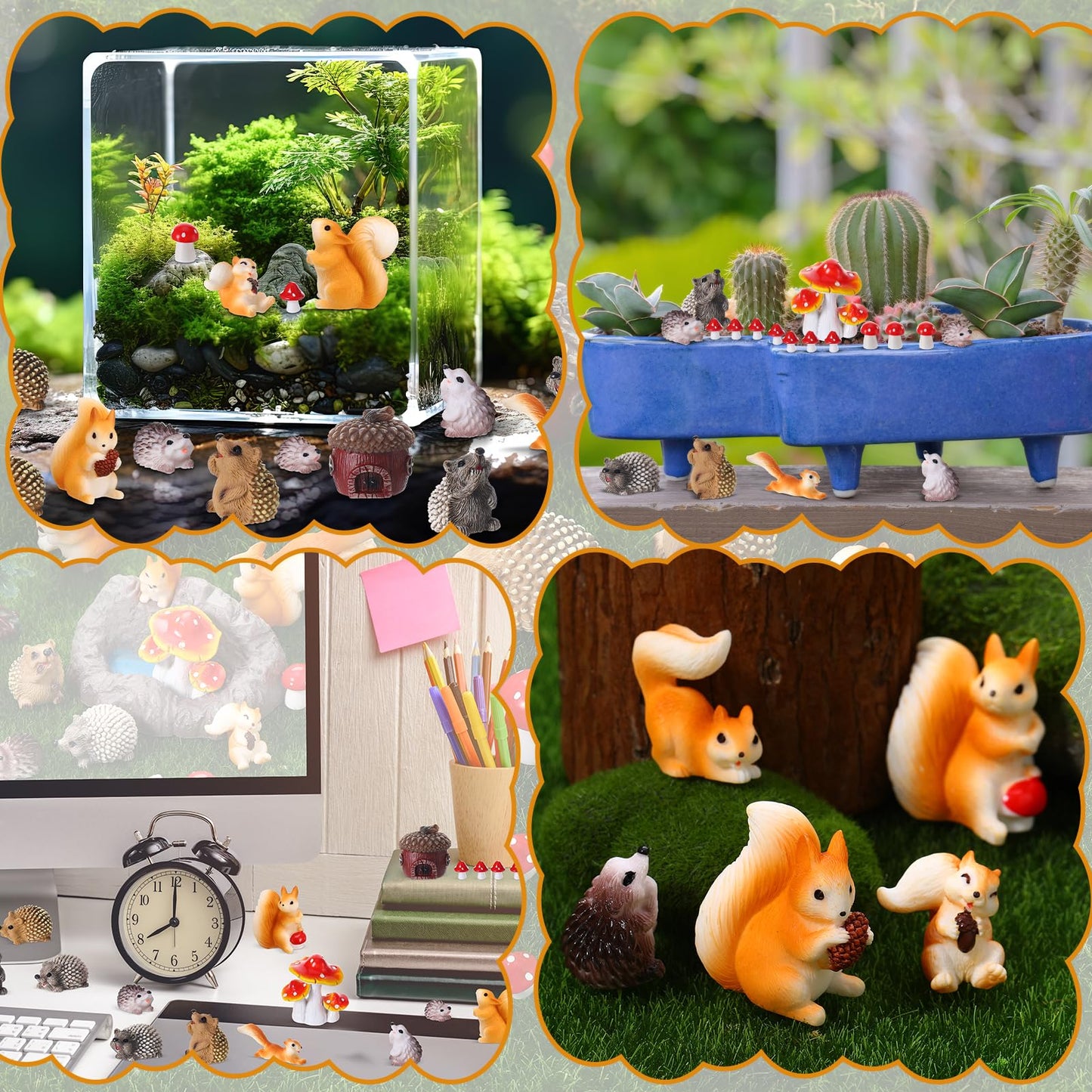 GGSTDDUP Fairy Garden Accessories, 34 Pieces Resin Squirrel Figures Miniature Garden Ornaments Hedgehog Mushroom Animal Kit for Outdoor DIY Terrarium Potted Plants Dollhouse Desk Decor