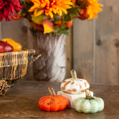 Transpac Mini Pumpkin Multicolored 3 x 3 Glass Harvest Collectible Figurines Set of 3