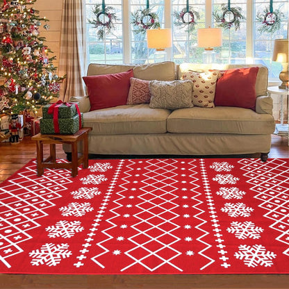 4' x 6' Christmas Area Rug Red Snowflake Pattern Washable Indoor Carpet Holiday Decor for Entryway Bedroom Kitchen Living Room Soft Low Pile Winter Floor Mat Home Accent Rug