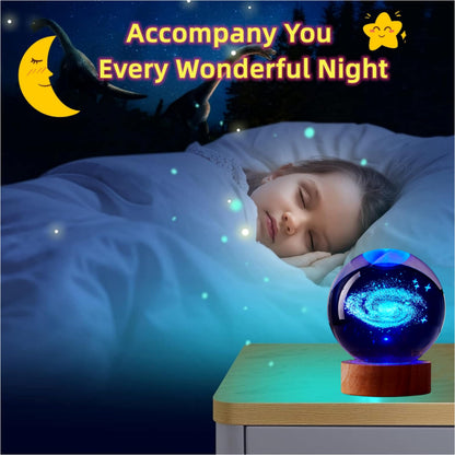 3.15 inch Galaxy Crystal Ball lamp,3D Solar System Crystal Ball Night Light with Wooden Base,16 Colors Change with Remote Control,Clear Glass Planet Light,Birthday Gift for Friends (Galaxy)