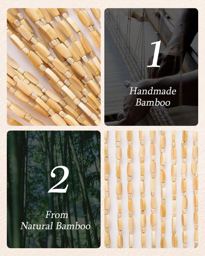 Ezcasch 52 Strands 35.4" x 79" Bamboo and Wood Beaded Curtain for Doorway Handmade Natural Doorway Beads Bohemian Bamboo and Wooden Room Devider Hanging Boho Beaded Curtain,Beige