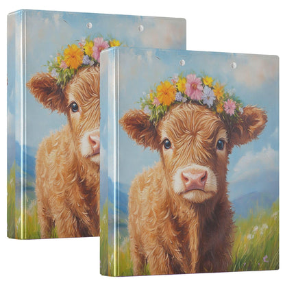 Highland Cow Round Ring Binders 1.5 Inch Cowboy Flower 3 Ring Clipboard Binder for Office School Work Supplies File Folder Document 200 Sheet Capacity Easy Open