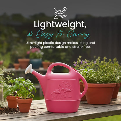 Union Products Watering Can, Flamingo 2 Gallon Plastic Gardening Water Jug with 2 Handles for Garden, Indoor Plants, and Outdoor Flower Pots, Pink