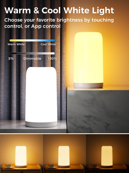 VOLIVO Smart Touch Bedside Table Lamp, Dimmable Night Lamp, Plug-in Table Lamp, Timing Function via Bluetooth Connection APP, Suitable for Living Room, Bedroom, Nursery, Office - Home Decoration Gift.