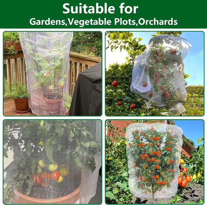 Alpurple 2 Pcs Insect Bird Barrier Netting Mesh with Drawstring- 4.9 x 3.2 Ft Garden Bug Netting Plant Cover- Fruit Tree Net for Protect Plant Fruits Citrus Flower from Insect Bird Eating