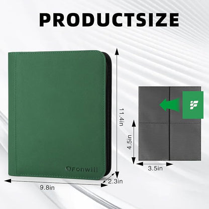 Top Loader Binder, Holds 112 Cards in 3"x4" Toploaders, Trading Card Binder 4 Pocket for TCG, MTG, YGO, Game Cards, Sports Cards(Green)
