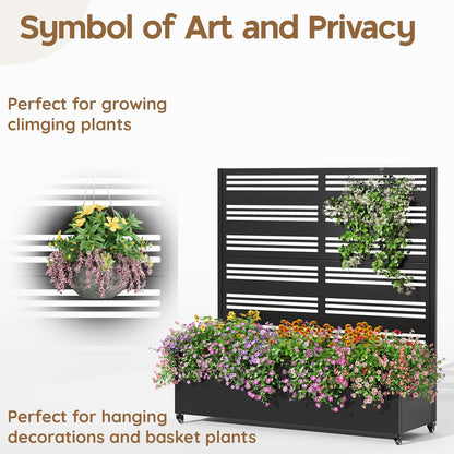 Metal Raised Garden Bed Trellis Large Outdoor Planter Box for Patio,Balcony Privacy Planters for Patio 48.4" x 47"x 15.7 Wheels Drainage Holes,for Climbing Vegetables,Flowers,Vines（Black）