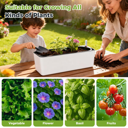 2 Pack Rectangular Planter 15.6 x 5.4 in Self Watering Planter Window Sill Planters Indoor Rectangle Plant Pot Self Watering Pots Plastic Plant pots with Drainage Holes Black Flower Pot