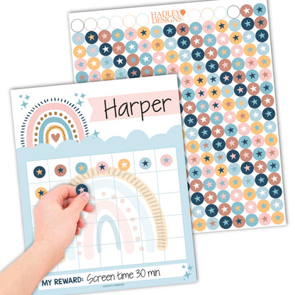 Sticker Chart for Kids Behavior at Home & Classroom - 25 Reward Chart for Kids Incentives, Gold Star Sticker Sheets, Boho Incentive Charts for Classroom Must Haves