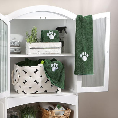 Bone Dry Pet Grooming, Embroidered Microfiber Towel Drying Collection, 15x30, Hunter Green
