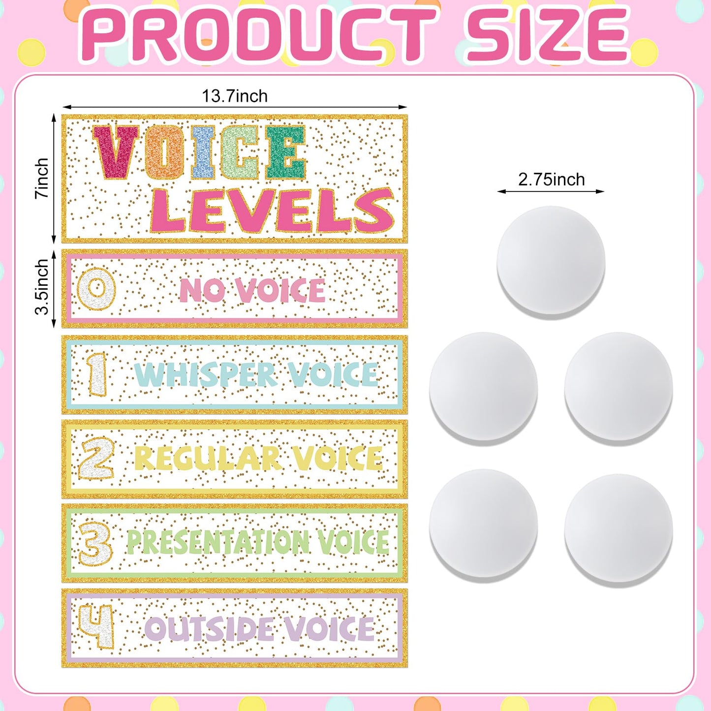 Glooglitter 5 Pcs School Magnetic Voice Level Chart Poster and Push Light Boho Classroom Decor LED Tap Light Chart Noise Voice Level Rules Sign for Classroom Teachers Back to School Supplies