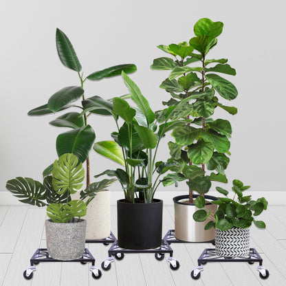 OFILLES 2pcs Black Metal Plant Stand with Wheels, Square Pattern Plant Caddy, Heavy Duty Plant Pot Stand for Indoor Outdoor