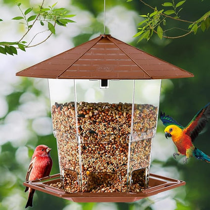 Jealoeur Bird Feeders for Outdoors Hanging Bird Feeder Wild Birds Seed, Brown