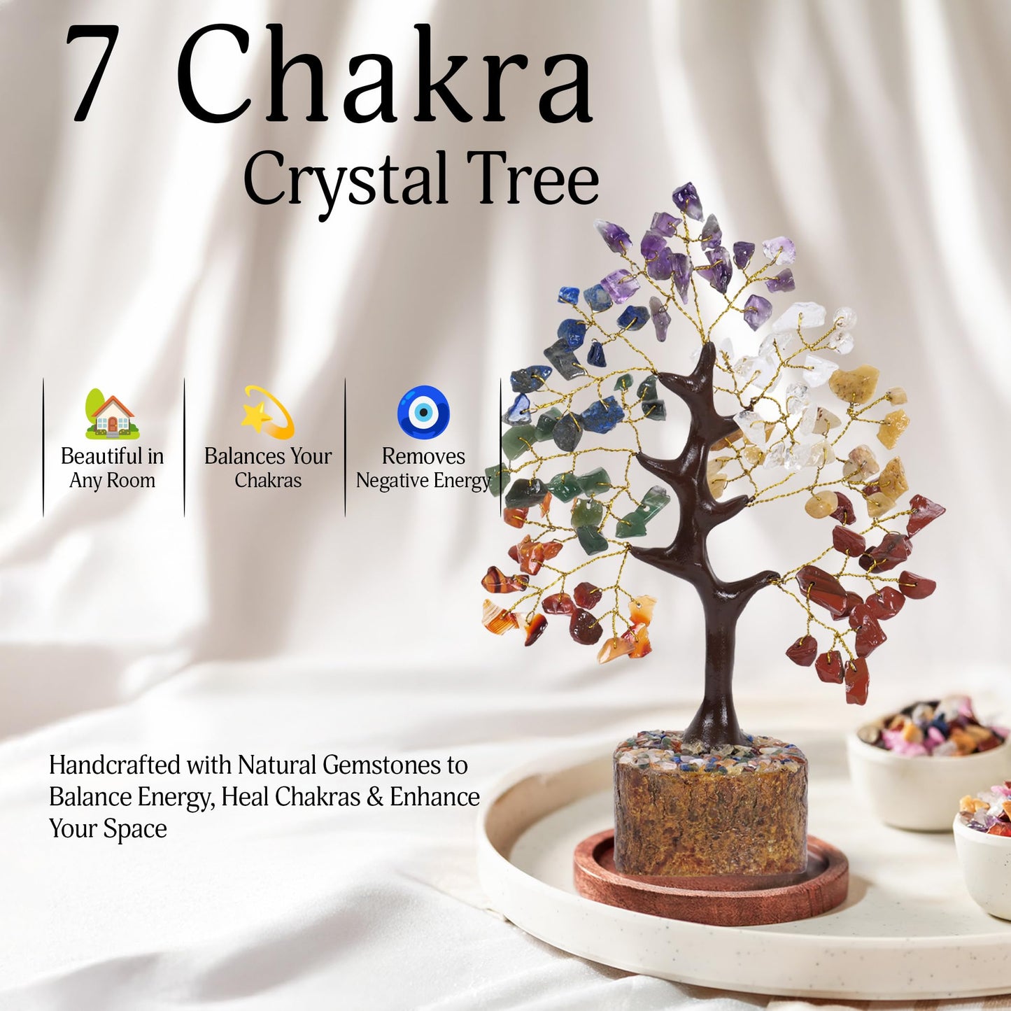 YATSKIA 7 Chakra Tree of Life, Gemstone Tree, Birthday Gifts for Women, Crystal Home Decor, Healing Crystals Room Decor, Ornaments for Living Room, Crystal Gifts for Women, Good Luck Gifts