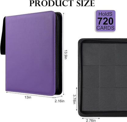 GEAoffice 12 Pocket Card Binder - Sturdy PU Cover Trading Card Binder, 30 Side Loading Pages, Card Collection Album for YuGiOh, MTG, TCG, Games&Sports, Zip Close, Ringless, Non-PVC, Purple