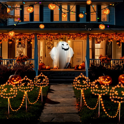 YOUNGAR Halloween Pumpkins Outdoor Lights,3 Pack LED Pumpkin Walkway Lights,Orange Garden Stake String Lights with Timer Memory and 8 Modes for Halloween Party Porch Yard Pathway Decor