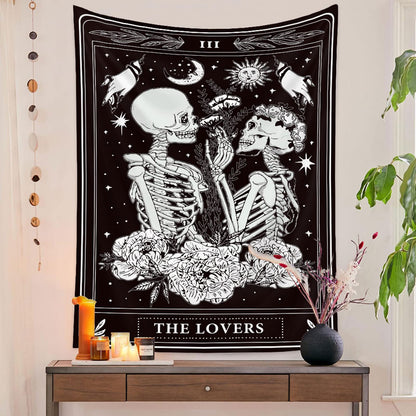 Naykow Skull Tapestries Black and White Skeleton Gothic Grunge Dark Witchy Wall Hanging Decor Tapestry for Bedroom Aesthetic Alt Room (60x90 inches vertical)