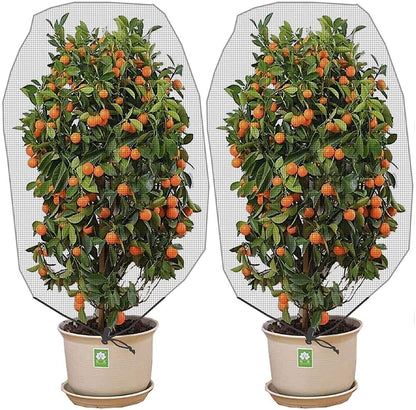 Alpurple 2 Pcs Insect Bird Barrier Netting Mesh with Drawstring- 4.9 x 3.2 Ft Garden Bug Netting Plant Cover- Fruit Tree Net for Protect Plant Fruits Citrus Flower from Insect Bird Eating