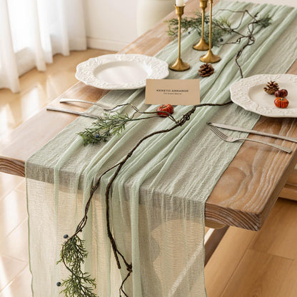 Keketoarrange Sage Green Table Runner Cheesecloth 120 Inch 10 FT Rustic Boho Cheese Cloth Table Runner for Wedding Baby Shower Bridal Shower Sheer Gauze Centerpiece Spring Summer Home Decorations