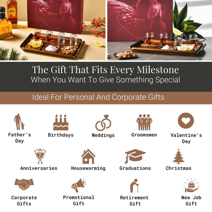 Shanik Rustic Wooden Tequila Flight Tray Set – Tasting Board with 4 Shot Glasses & Coasters, Cocktail Sampler for Parties, Home Bar, Men’s Gift, Pairing Kit