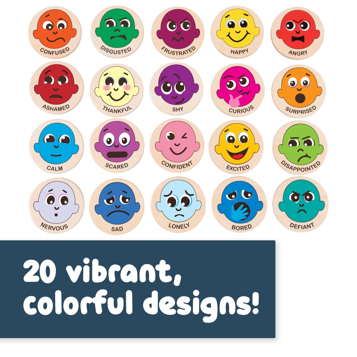 Spark & Wow Wooden Magnets | Emotions | Magnets for Kids Ages 2+ | Open-Ended Play | Social Emotional Learning Activity